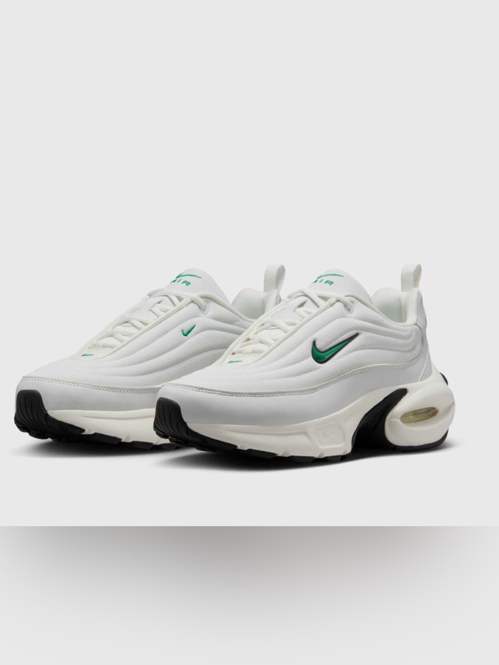 Nike White Sneakers with Green Swoosh Accents